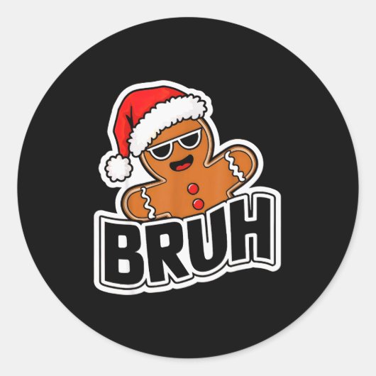 Bruh Funny Christmas Gingerbread Man Teens Boys Ki Ronde Sticker (Voorkant)