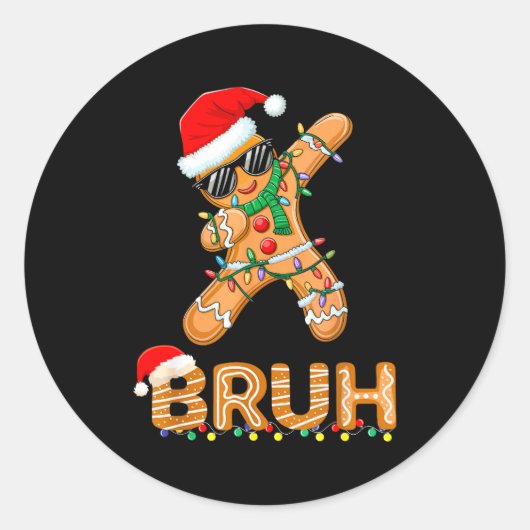 Bruh Funny Christmas Gingerbread Man Teens Boys Ki Ronde Sticker (Voorkant)