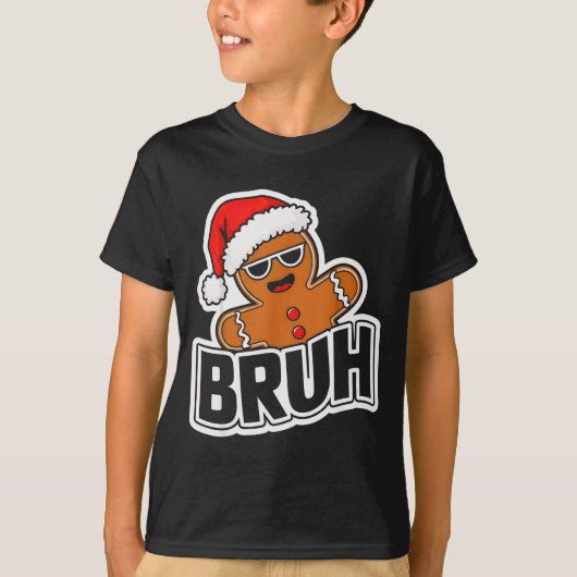 Bruh Funny Christmas Gingerbread Man Teens Boys Ki T-shirt (Voorkant)