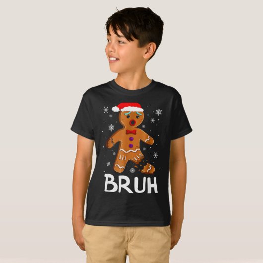 Bruh Funny Christmas Gingerbread Man Teens Boys Ki T-shirt (Voorkant volledig)