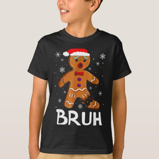 Bruh Funny Christmas Gingerbread Man Teens Boys Ki T-shirt (Voorkant)