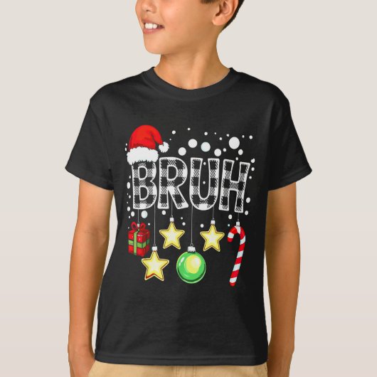 Bruh Funny Christmas Kids Buffalo Plaid Xmas  T-shirt (Voorkant)