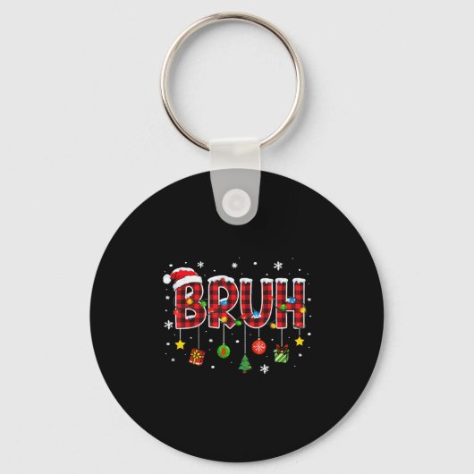 Bruh Funny Christmas Plaid Tiener Jongens Kinder X Sleutelhanger (Voorkant)