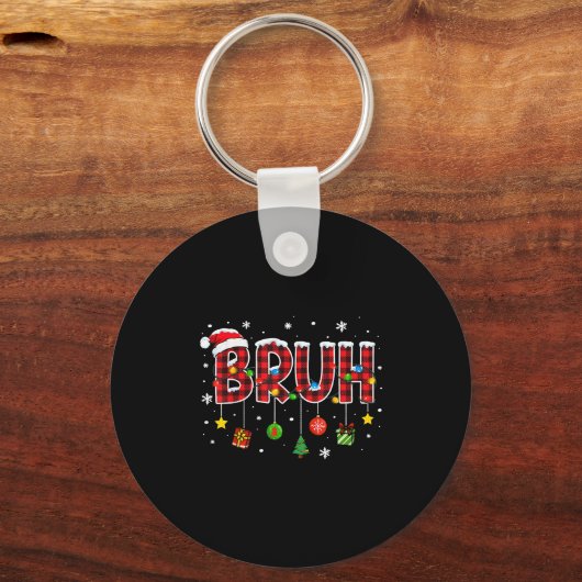 Bruh Funny Christmas Plaid Tiener Jongens Kinder X Sleutelhanger (Voorkant)