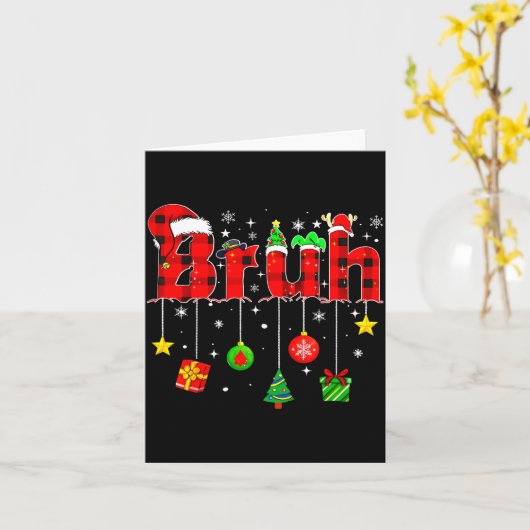 Bruh Funny Christmas Red Plaid Teens Boys Kids Xma Kaart (Gele Bloem)