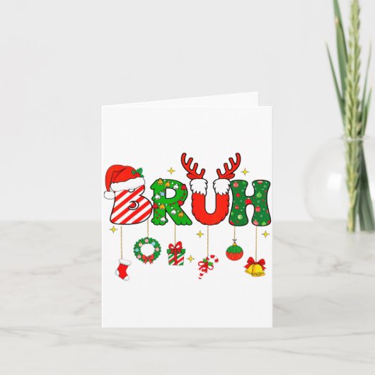 Bruh Funny Christmas Red Plaid Teens Boys Kids Xma Kaart (Voorkant)