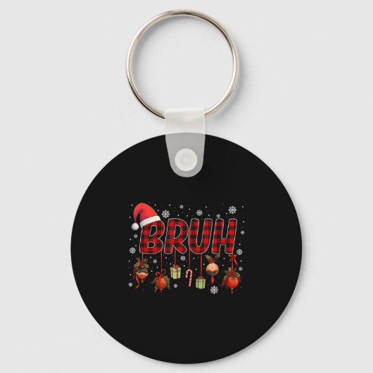 Bruh Funny Christmas Red Plaid Tiener Boys Kinder Sleutelhanger (Voorkant)