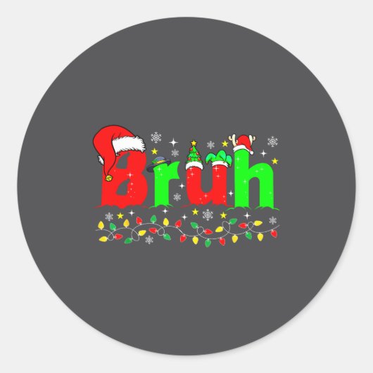 Bruh Funny Christmas Santa Hat Teens Boys Kids Xma Ronde Sticker (Voorkant)