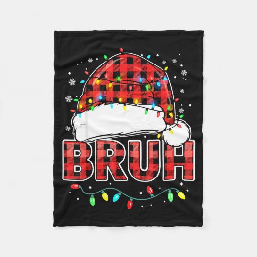 Bruh Funny Santa Hat Lights Christmas Fleece Deken (Voorkant)