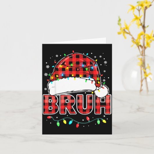 Bruh Funny Santa Hat Lights Christmas  Kaart (Gele Bloem)