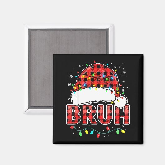 Bruh Funny Santa Hat Lights Christmas Magneet (Voorkant / Achterkant)