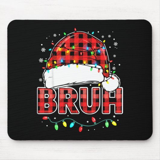 Bruh Funny Santa Hat Lights Christmas Muismat (Voorkant)