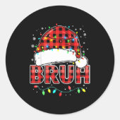 Bruh Funny Santa Hat Lights Christmas Ronde Sticker (Voorkant)