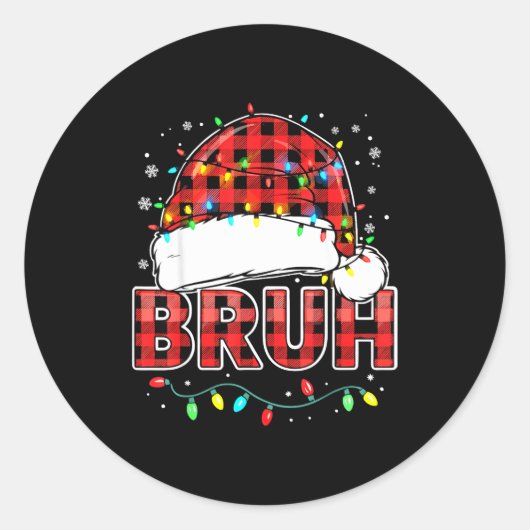 Bruh Funny Santa Hat Lights Christmas Ronde Sticker (Voorkant)