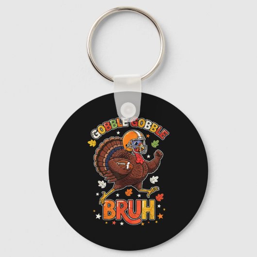 Bruh Funny Thanksgiving Turkey Gobble Football Boy Sleutelhanger (Voorkant)