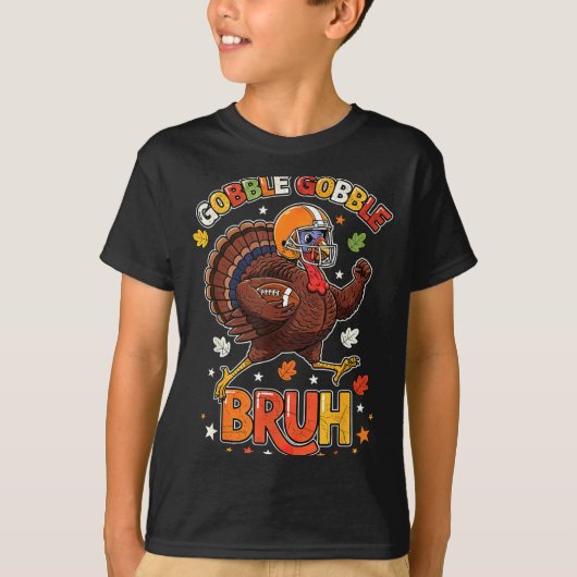 Bruh Funny Thanksgiving Turkey Gobble Football Boy T-shirt (Voorkant)