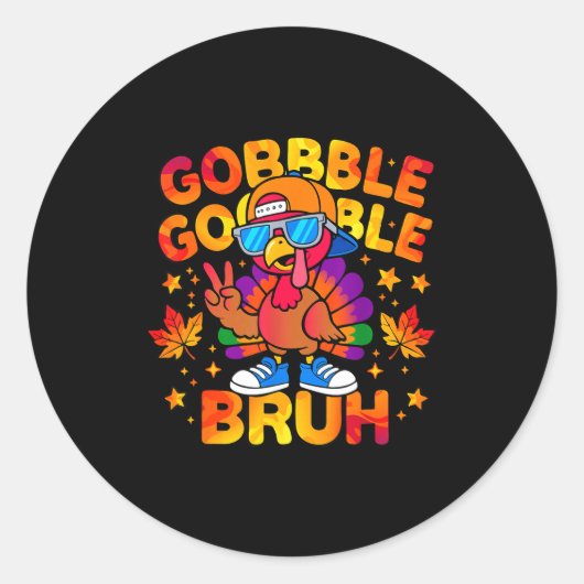 Bruh Funny Thanksgiving Turkey Gobble Outfit Boys Ronde Sticker (Voorkant)