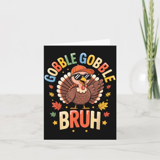 Bruh Funny Thanksgiving Turkey Gobble Shirt Boys G Kaart (Voorkant)