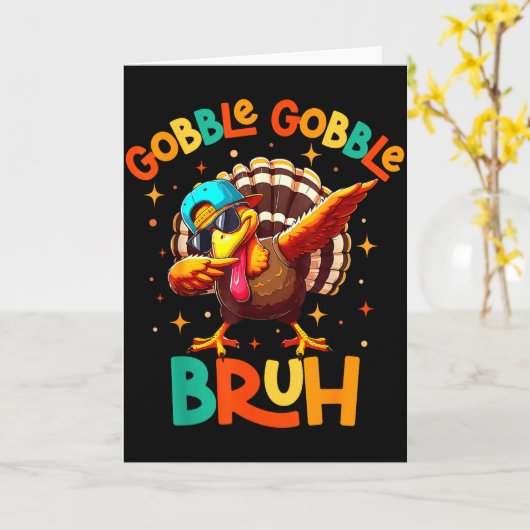 Bruh Funny Thanksgiving Turkey Gobble Shirt Boys G Kaart (Gele Bloem)