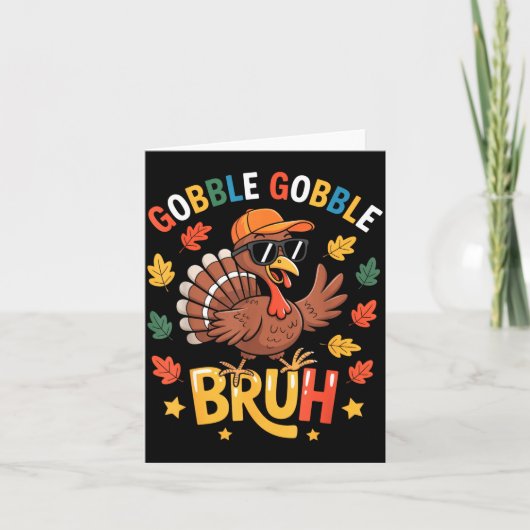 Bruh Funny Thanksgiving Turkey Gobble Shirt Boys G Kaart (Voorkant)