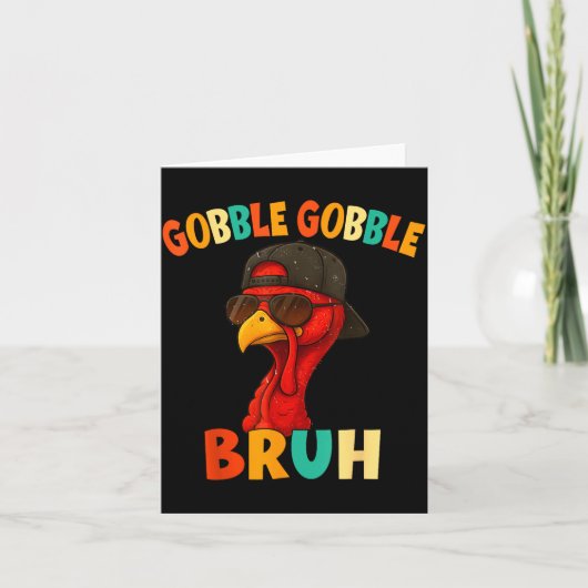 Bruh Funny Thanksgiving Turkey Gobble Shirt Boys G Kaart (Voorkant)