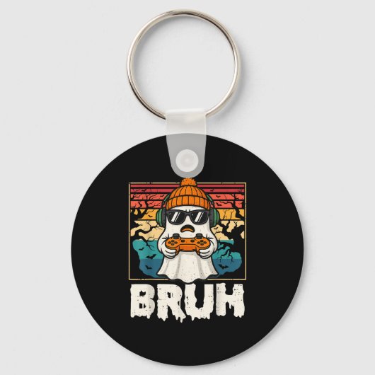 Bruh Gamer Halloween Ghost Video Gaming Mannen Boy Sleutelhanger (Voorkant)