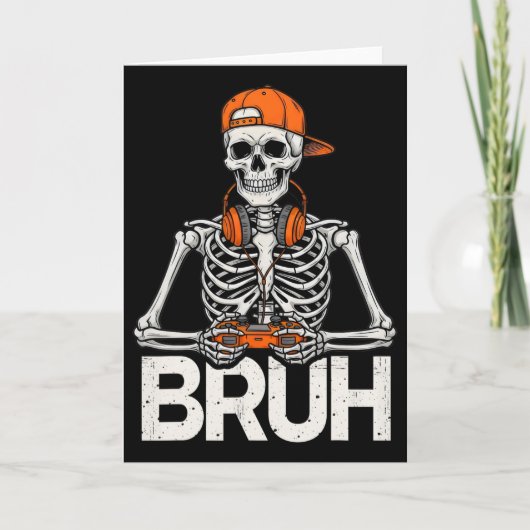 Bruh Gamer Skelet Halloween Videogame Controller Kaart (Voorkant)