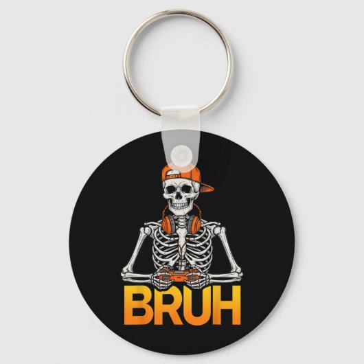 Bruh Gamer Skelet Halloween Videogame Controller Sleutelhanger (Voorkant)