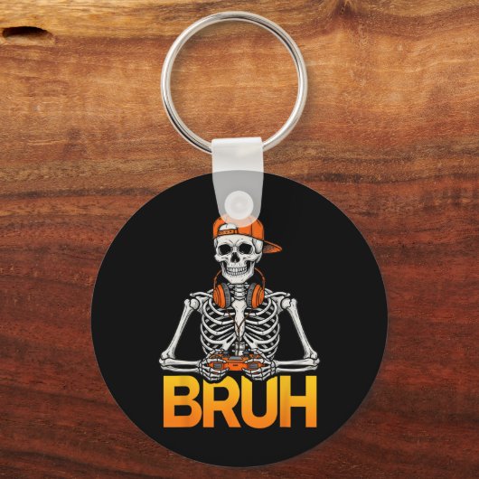 Bruh Gamer Skeleton Halloween Video Game Controlle Sleutelhanger (Voorkant)