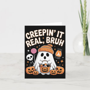 Bruh Geest Halloween Schattige Geest Trick Or Trea Kaart