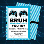 Bruh Gepersonaliseerde Gamer Pizza Party Verjaarda Kaart<br><div class="desc">Bruh. Elke moeder heeft het uit de mond van hun gamer gehoord. Nu kun je het prominent maken op hun verjaardagsuitnodiging. Perfect voor de verjaardagsvieringen voor iedereen die van videogames en pizza houdt.</div>