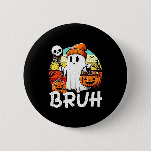 Bruh Ghost Funny Halloween Boo Soky Halloween Bruh Ronde Button 5,7 Cm (Voorkant)