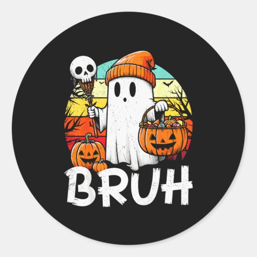 Bruh Ghost Funny Halloween Boo Soky Halloween Bruh Ronde Sticker (Voorkant)