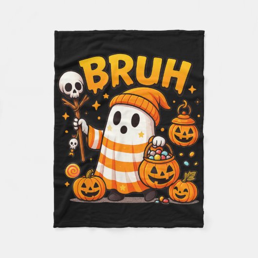 Bruh Ghost Halloween Boo Schattigee Ghost Trick or Fleece Deken (Voorkant)