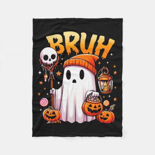 Bruh Ghost Halloween Cute Ghost Trick Or Treat Can Fleece Deken (Voorkant)