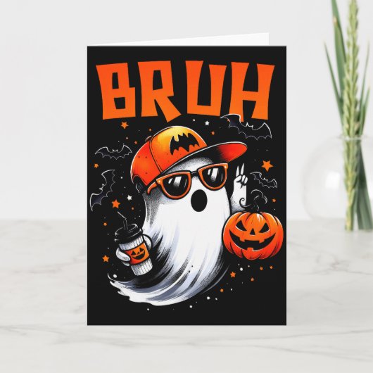 Bruh Ghost Halloween Cute Ghost Trick Or Treat Can Kaart (Voorkant)