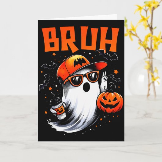 Bruh Ghost Halloween Cute Ghost Trick Or Treat Can Kaart (Gele Bloem)