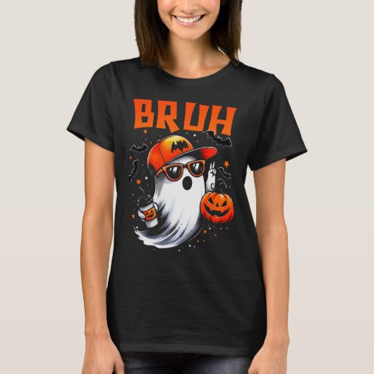 Bruh Ghost Halloween Cute Ghost Trick Or Treat Can T-shirt (Voorkant)