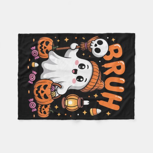 Bruh Ghost Halloween Schattigee Ghost Trick or tre Fleece Deken (Voorkant (Horizontaal))