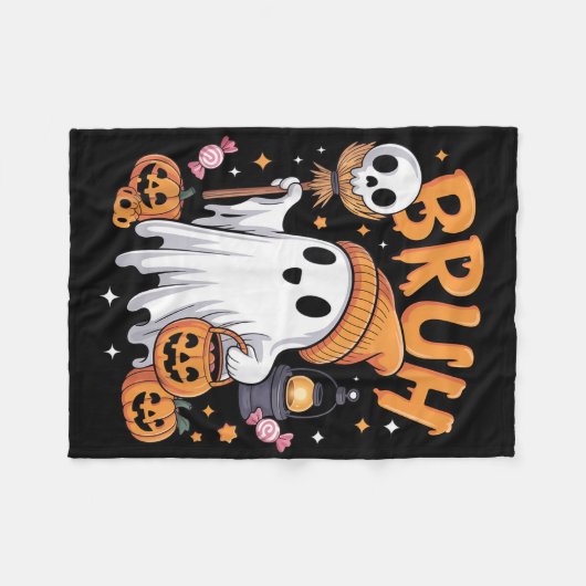 Bruh Ghost Halloween Schattigee Ghost Trick or tre Fleece Deken (Voorkant (Horizontaal))