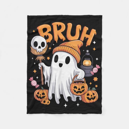 Bruh Ghost Halloween Schattigee Ghost Trick or tre Fleece Deken (Voorkant)