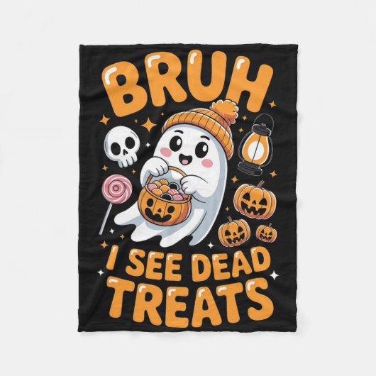 Bruh Ghost Halloween Schattigee Ghost Trick or tre Fleece Deken (Voorkant)