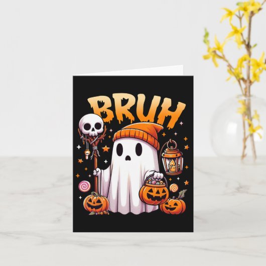 Bruh Ghost Halloween Schattigee Ghost Trick or tre Kaart (Gele Bloem)