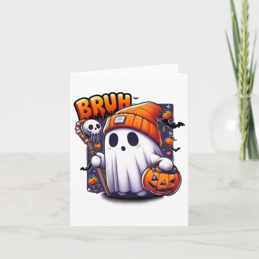 Bruh Ghost Halloween Schattigee Ghost Trick or tre Kaart (Voorkant)