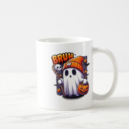Bruh Ghost Halloween Schattigee Ghost Trick or tre Koffiemok (Rechts)