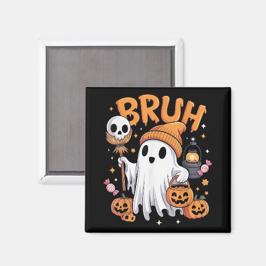 Bruh Ghost Halloween Schattigee Ghost Trick or tre Magneet (Voorkant / Achterkant)