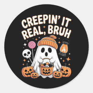 Bruh Ghost Halloween Schattigee Ghost Trick or tre Ronde Sticker