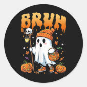 Bruh Ghost Halloween Schattigee Ghost Trick or tre Ronde Sticker (Voorkant)