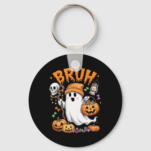 Bruh Ghost Halloween Schattigee Ghost Trick or tre Sleutelhanger (Voorkant)
