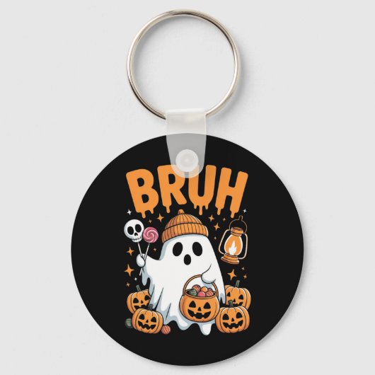 Bruh Ghost Halloween Schattigee Ghost Trick or tre Sleutelhanger (Voorkant)